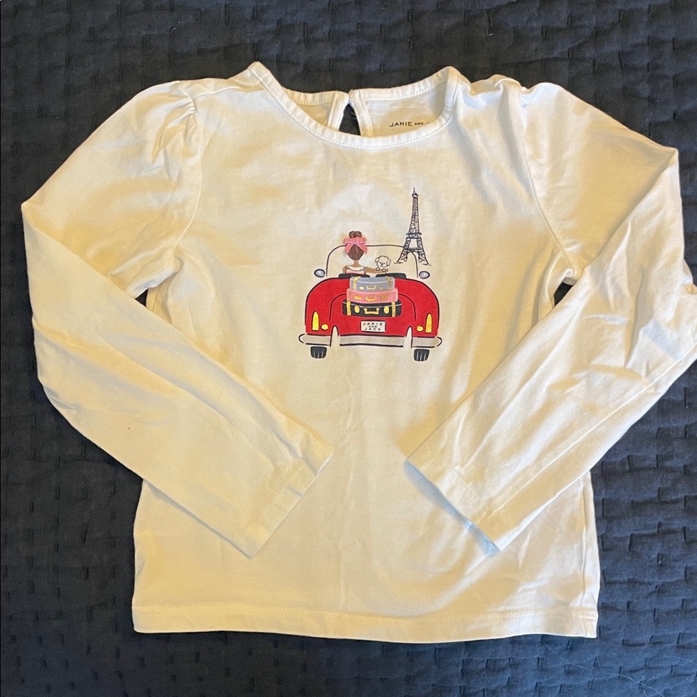 Kids White Long Sleeve Shirt with Red Car Print